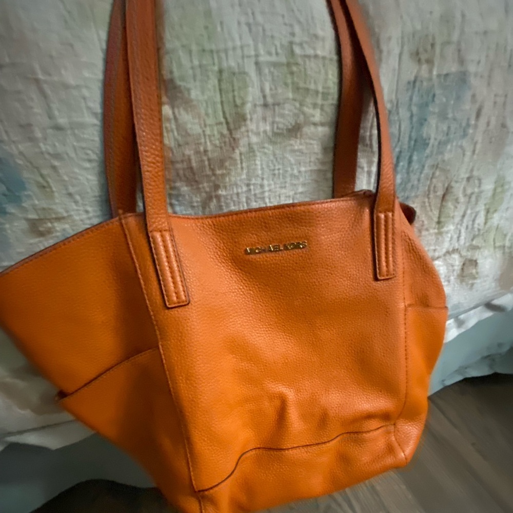 Michael Kors Orange soft leather bag open bag w snap closure